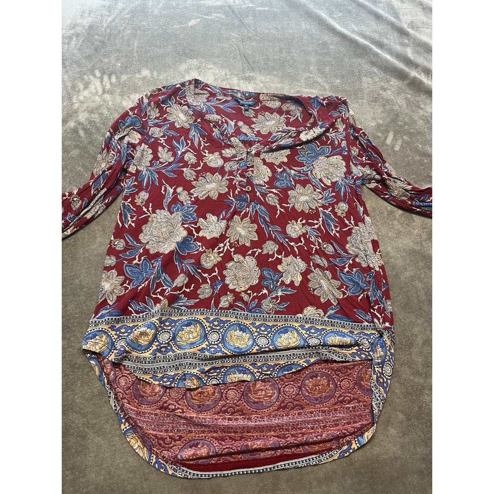 Lucky Brand Floral Print Long Sleeve Tunic‎ Top Blouse, Bohemian Style